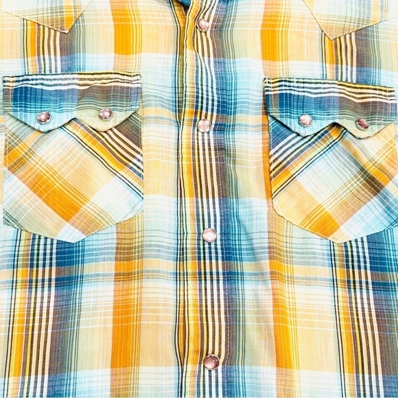 Vintage Dee Cee Brand Authentic Western Wear Orange Blue Pearl Button Down Shirt - Picture 3 of 8